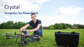  Presentation with drone - Colorful slide deck enhanced with aircraft assembly - portrait of young technician assembling backdrop and a sky blue colored foreground