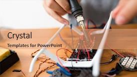  Presentation with welding - Slide set with aircraft assembly - welding on drone board background and a  colored foreground