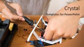  Presentation with welding - Colorful presentation design enhanced with aircraft assembly - welding the wire on drone backdrop and a  colored foreground