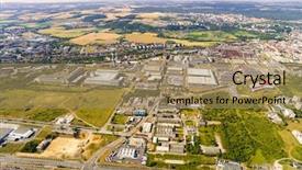  Presentation with industrial zone - PPT layouts featuring aircraft bird - aerial view to industrial zone background and a coral colored foreground