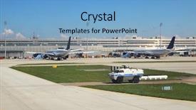  Presentation with airport runway - Beautiful slide deck featuring aircraft carrier - armored police vehicle secures perimeter backdrop and a light blue colored foreground