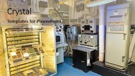  Presentation with control panel - Presentation design consisting of aircraft carrier - military ship electric control panel background and a coral colored foreground