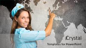  Presentation with aircraft - Theme featuring aircraft carrier - portrait of a smiling stewardess background and a light gray colored foreground