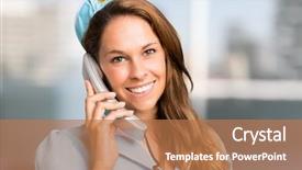  Presentation with phone - Slide deck consisting of aircraft carrier - portrait of a smiling stewardess background and a coral colored foreground