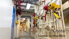  Presentation with aircraft - Presentation theme having aircraft carrier corridor background and a coral colored foreground