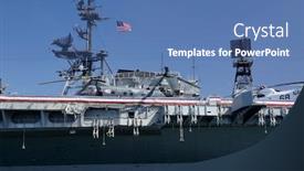  Presentation with museum - Beautiful presentation theme featuring aircraft-carrier-uss-midway-museum backdrop and a teal colored foreground