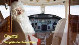  Presentation with private jet - PPT layouts having portrait of santa sitting in cockpit of private jet background and a tawny brown colored foreground