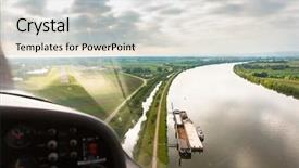  Presentation with chernobyl nuclear power plant view - Theme enhanced with sport plane over beautiful river background and a light gray colored foreground