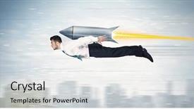 Presentation with business jet - PPT theme featuring aircraft design - superhero business man flying background and a light gray colored foreground