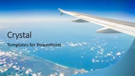  Presentation with airplane wing through airplane window - Theme enhanced with aircraft engine - airplane wing out of window background and a light blue colored foreground