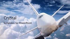  Presentation with jet plane - Colorful PPT theme enhanced with aircraft engine - big jet plane above clouds backdrop and a light blue colored foreground