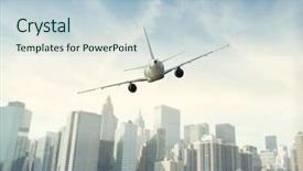  Presentation with aircraft history - Colorful presentation theme enhanced with aircraft flying towards a city backdrop and a  colored foreground