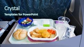  Presentation with chicken meat package - Colorful slide deck enhanced with airplane chicken and potatoes meal backdrop and a navy blue colored foreground