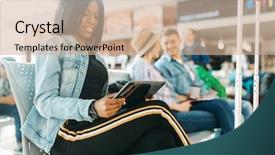  Presentation with black female - Beautiful presentation featuring aircraft gate - female black tourist with suitcase backdrop and a coral colored foreground