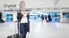  Presentation with airport - Colorful theme enhanced with aircraft gate - young female passenger backdrop and a light gray colored foreground