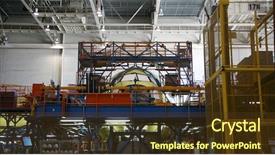  Presentation with aerospace manufacturing - Colorful slide deck enhanced with aircraft hydraulics - inside aerospace manufacturing plant backdrop and a tawny brown colored foreground