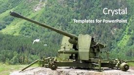  Presentation with mountains - Cool new theme with artillery guns - anti-avalanche cannon at caucasus mountains backdrop and a gray colored foreground