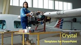  Presentation with hangar - Slide set enhanced with aircraft mechanic - portrait of modern young woman background and a tawny brown colored foreground