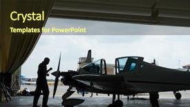 Presentation with aircraft repair - Beautiful slide deck featuring aircraft mechanic - technical inspection and repair backdrop and a wine colored foreground