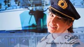  Presentation with golden woman - Slide set consisting of aircrews - beautiful woman pilot wearing uniform background and a teal colored foreground