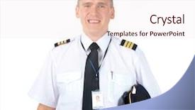  Presentation with pilot - PPT theme consisting of aircrews - cheerful pilot wearing uniform background and a sky blue colored foreground