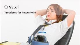  Presentation with overworked - Audience pleasing presentation theme consisting of aircrews - overworked woman pilot wearing uniform backdrop and a white colored foreground