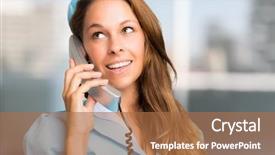  Presentation with phone - Slide set with aircrews - portrait of a smiling stewardess background and a coral colored foreground