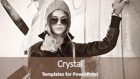  Presentation with airplane pilot - PPT layouts having aircrews - portrait of young beautiful woman background and a  colored foreground