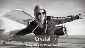  Presentation with airplane pilot - Amazing PPT theme having aircrews - portrait of young beautiful woman backdrop and a gray colored foreground