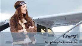  Presentation with airplane pilot - Colorful PPT theme enhanced with aircrews - portrait of young beautiful woman backdrop and a light blue colored foreground