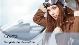  Presentation with beautiful young woman getting face - Cool new slide deck with aircrews - portrait of young beautiful woman backdrop and a  colored foreground