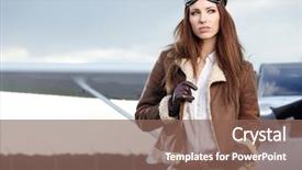  Presentation with airplane pilot - Presentation design consisting of aircrews - portrait of young beautiful woman background and a violet colored foreground