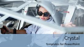  Presentation with pilot - Amazing theme having aircrews - serious young woman pilot backdrop and a light blue colored foreground