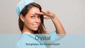  Presentation with studio - Cool new theme with aircrews - young smiling stewardess studio portrait backdrop and a light blue colored foreground