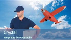  Presentation with man holding phone - Cool new presentation design with airfield lighting - digital composite of delivery man backdrop and a ocean colored foreground