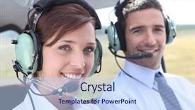  Presentation with cockpit - Presentation design consisting of airfield lighting - man and woman wearing headsets background and a sky blue colored foreground