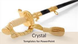  Presentation with airforce - Cool new PPT theme with army airforce - ornate military officer's sword backdrop and a coral colored foreground