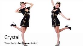  Presentation with background - Slide set featuring airhostess isolated on the white background and a  colored foreground