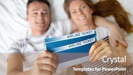  Presentation with good morning couple bed - Beautiful presentation featuring airline boarding pass - happy young couple lying backdrop and a coral colored foreground