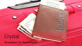  Presentation with airline - Colorful PPT theme enhanced with airline boarding pass - passport and ticket on suitecase backdrop and a red colored foreground