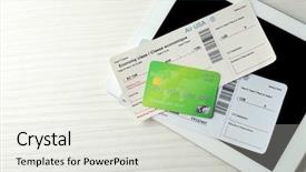  Presentation with credit card - Amazing PPT theme having airline booking - tablet with credit card backdrop and a sky blue colored foreground