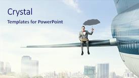  Presentation with airline - Audience pleasing slide deck consisting of airline booking - wing of flying airplane mixed backdrop and a sky blue colored foreground