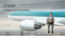  Presentation with airplane - Presentation theme featuring airline booking - wing of flying airplane mixed background and a light blue colored foreground