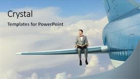  Presentation with airplane - Presentation theme enhanced with airline booking - wing of flying airplane background and a light blue colored foreground