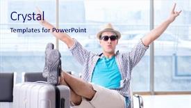  Presentation with summer - Presentation design with airline booking - young man travelling for his background and a sky blue colored foreground