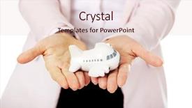  Presentation with airplane - Slide deck featuring airline company - beautiful business woman holding airplane background and a  colored foreground