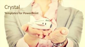  Presentation with airplane - Cool new slide set with airline company - beautiful business woman holding backdrop and a cream colored foreground