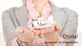  Presentation with kidney transplant holding a model - Colorful presentation design enhanced with airline company - beautiful business woman holding backdrop and a coral colored foreground