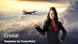  Presentation with air - Theme consisting of airline staff - beautiful air hostess with flying background and a dark gray colored foreground