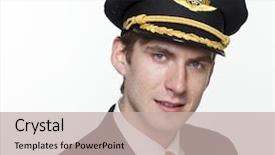  Presentation with cargo insurance man and passenger - Colorful presentation theme enhanced with aircrews - portrait of a young man backdrop and a sky blue colored foreground